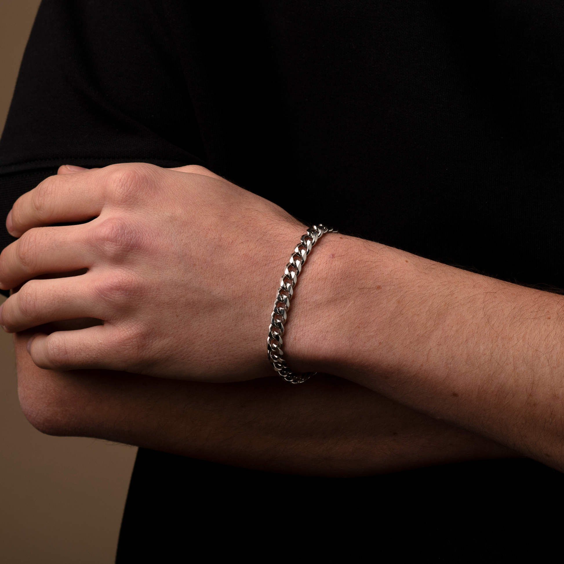 Valcien - 7mm Silver Chain Bracelet – Polished Stainless Steel Curb Chain for Men | Timeless Minimalist Design