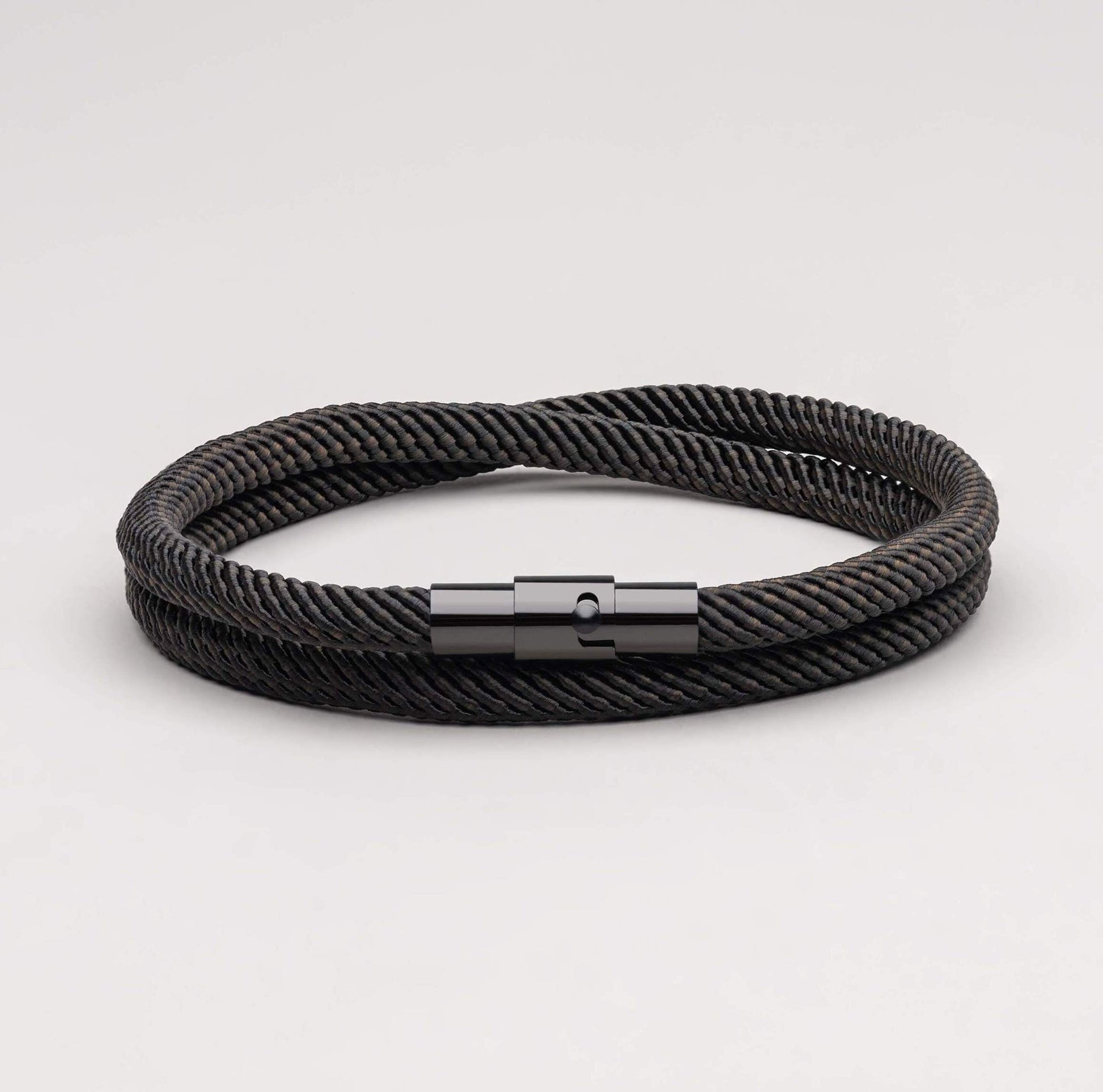 Valcien - Black Rope Bracelet Double Wrap Minimalist Men's Bracelet | Stainless Steel Clasp
