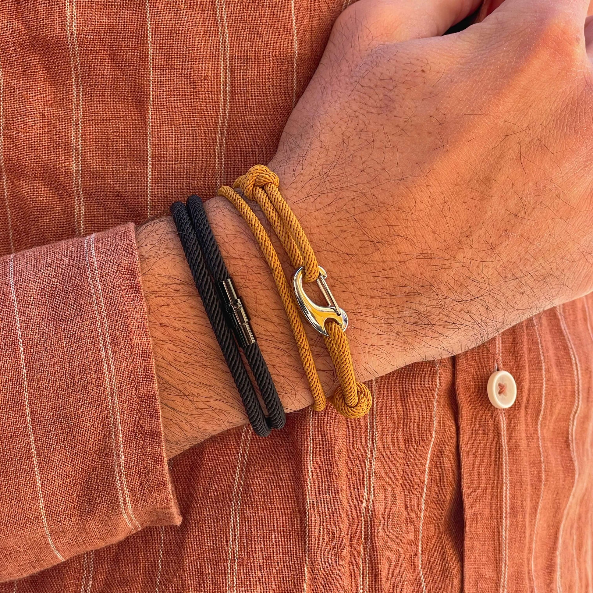 Valcien - Black Rope Bracelet Double Wrap Minimalist Men's Bracelet | Stainless Steel Clasp