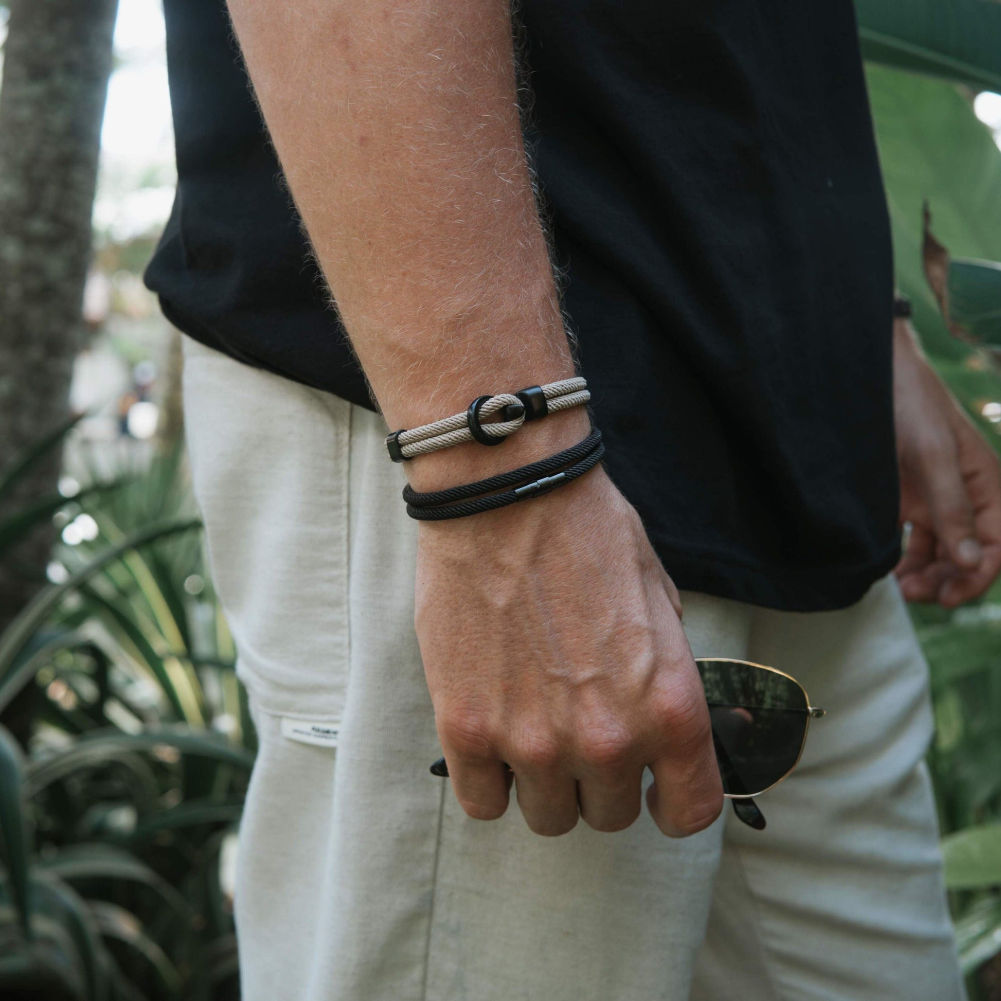 Valcien - Black Rope Bracelet Double Wrap Minimalist Men's Bracelet | Stainless Steel Clasp