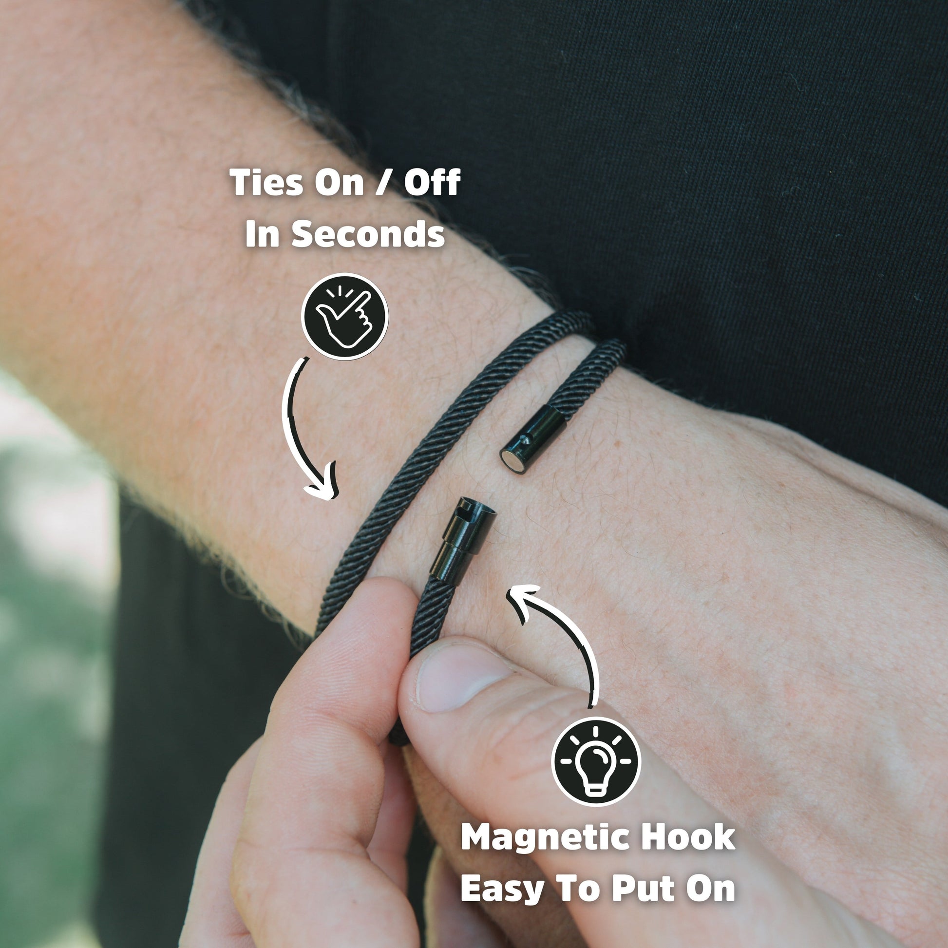 Valcien - Black Rope Bracelet Double Wrap Minimalist Men's Bracelet | Stainless Steel Clasp