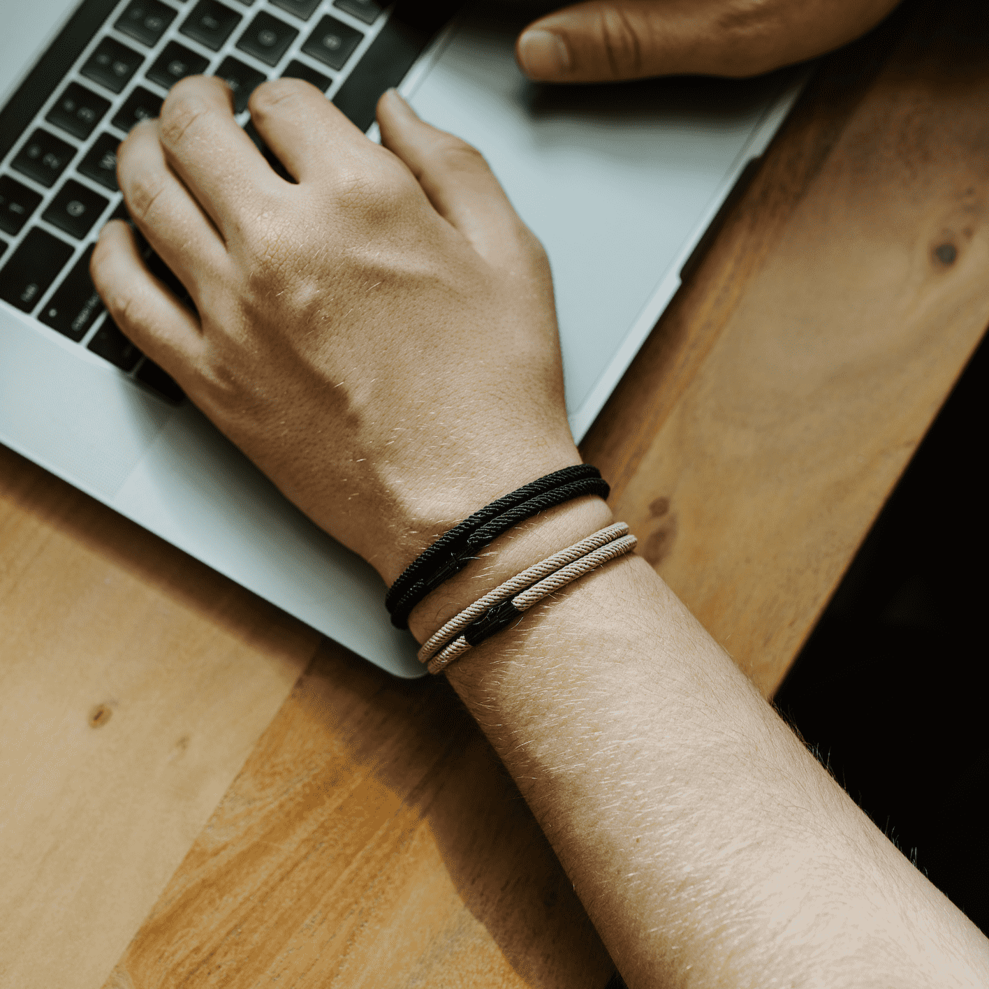 Valcien - Black Rope Bracelet Double Wrap Minimalist Men's Bracelet | Stainless Steel Clasp