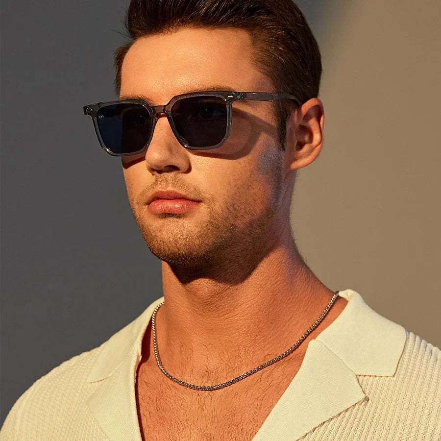 Valcien - Crystal Frame Square Sunglasses – Retro Modern UV400 Shades for Men | Lightweight & Stylish