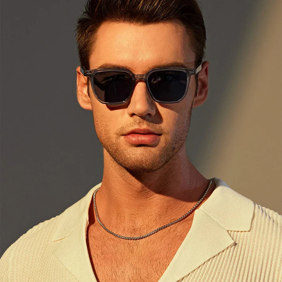 Valcien - Crystal Frame Square Sunglasses – Retro Modern UV400 Shades for Men | Lightweight & Stylish