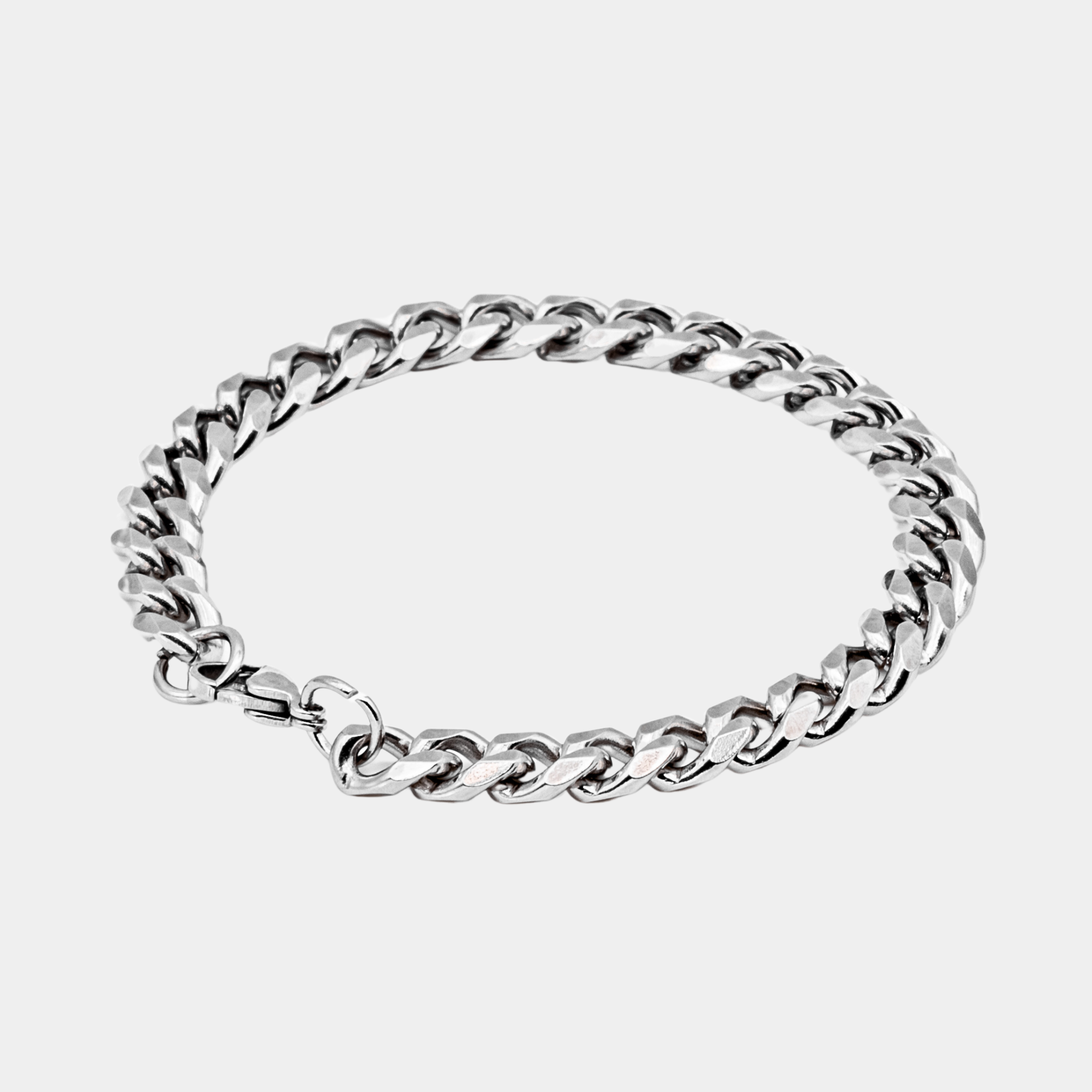 Valcien - 7mm Silver Chain Bracelet – Polished Stainless Steel Curb Chain for Men | Timeless Minimalist Design